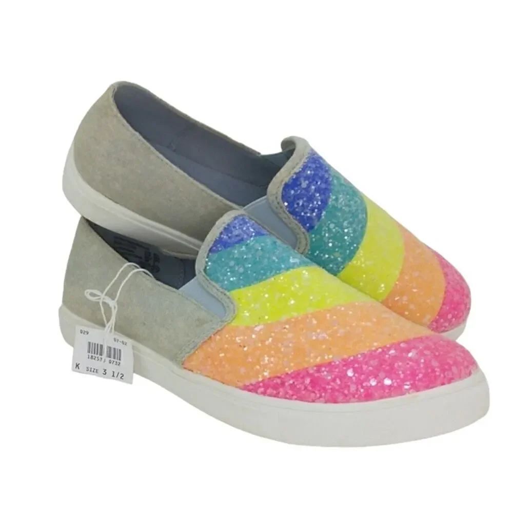 JoJo Siwa Girls NEW w/Box Rainbow Glitter Slip-on Sneakers - sz. 3 1/2 CUTE!